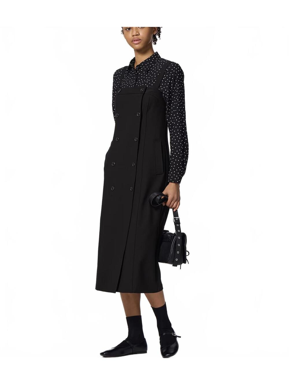 Uniqlo GU Double Button Midi Jumper Dress Academia Preppy NWT Black Small